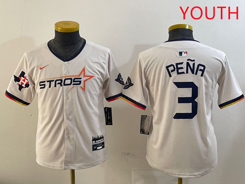 Youth Houston Astros #3 Pena Cream Three generations Joint Name 2025 Nike MLB Jersey style 4113